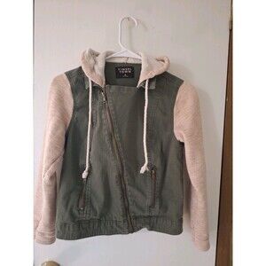 Tinsel Town Size Small Petite Zip Up Hoodie Unisex Khaki And Beige Color